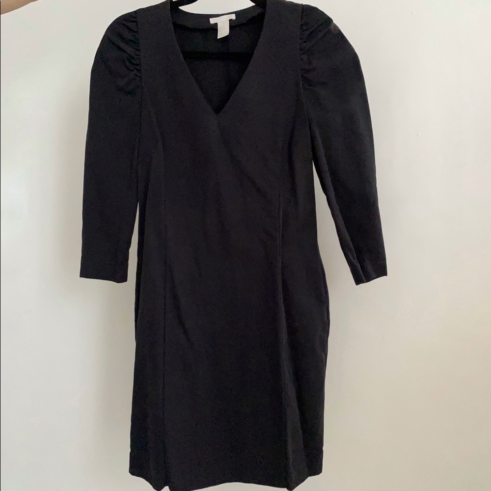 Black Puff-Sleeve H&M V-Neck Mini Dress